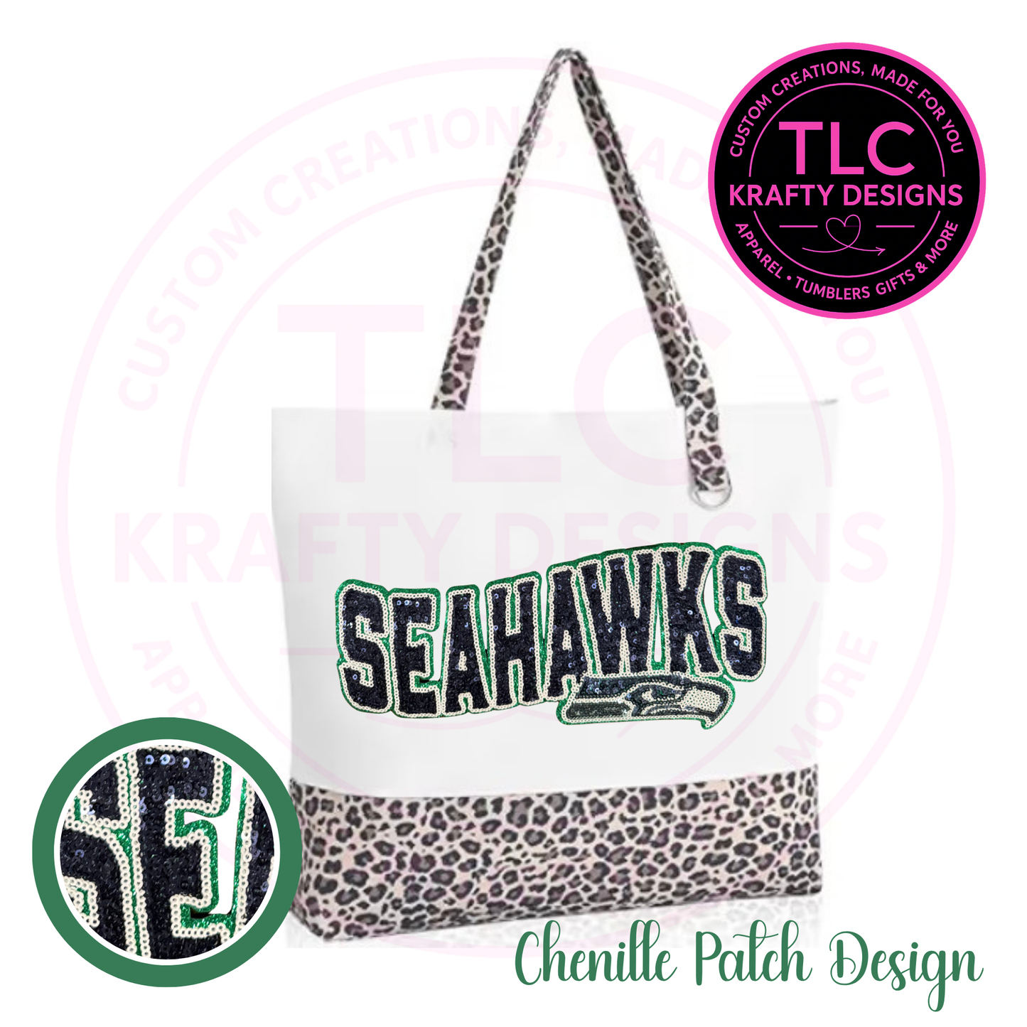 Seattle Football Sequin Patch Canvas Tote Bag