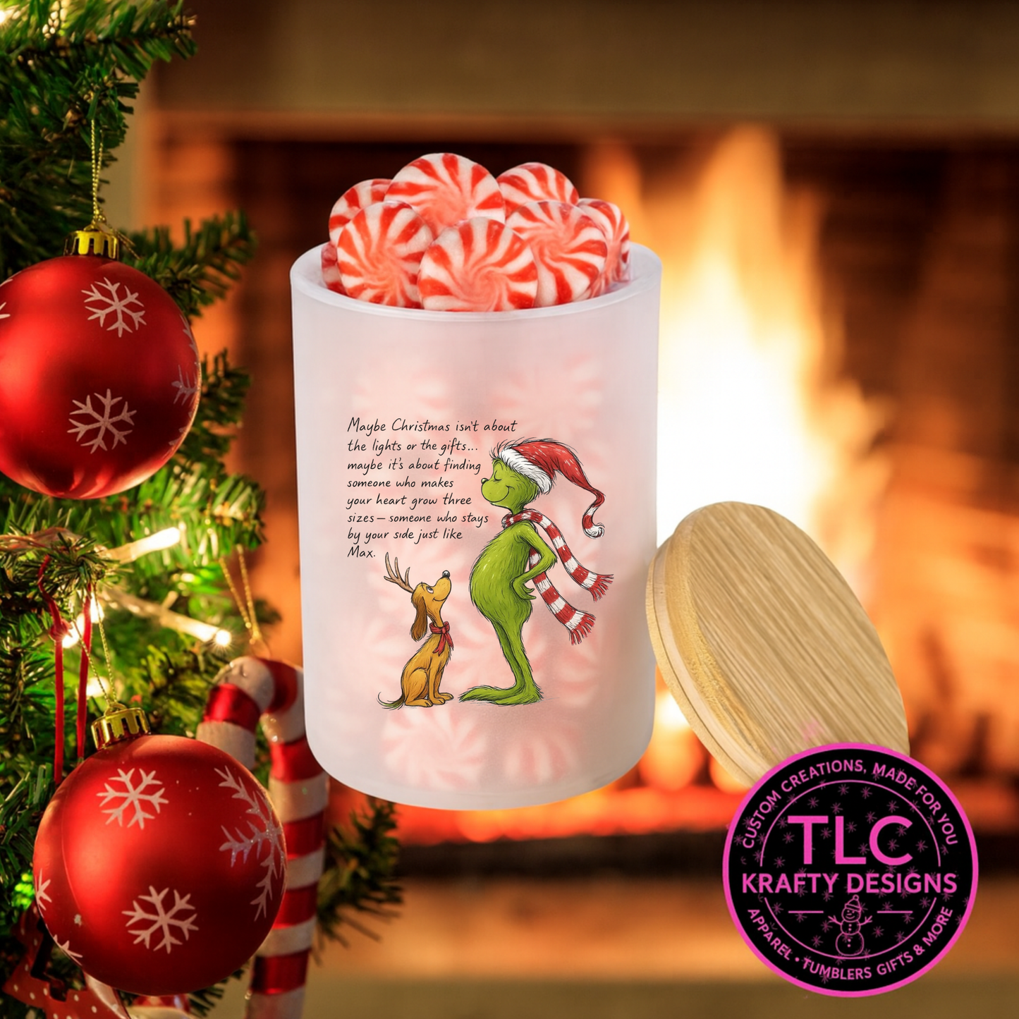 Maybe Christmas 10oz Frosted Glass Candle or Trinket Holder with Bamboo Lid CK