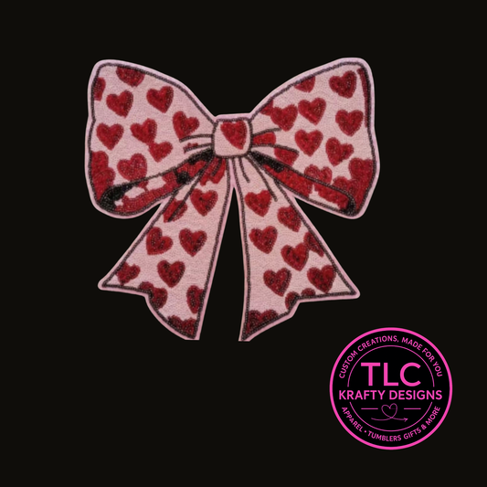 XL Heart Bow Chenille Patch – Valentine Iron-On / Sew-On Applique CK