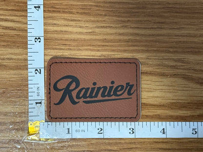 Rainier Script Faux Leather Patch – Rectangle