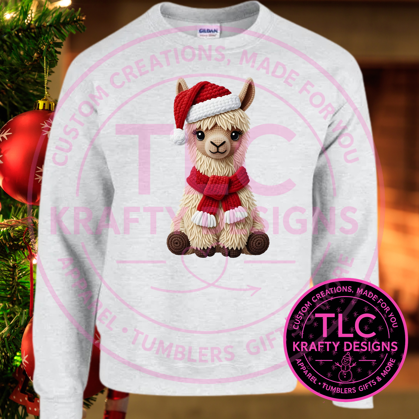 Festive Yarn-Look Llama Christmas Sweatshirt - Farmhouse Christmas Crew Neck or Hoodie CK