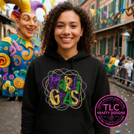 Mardi Gras Graphic – Festive Purple, Green & Gold Printed Design