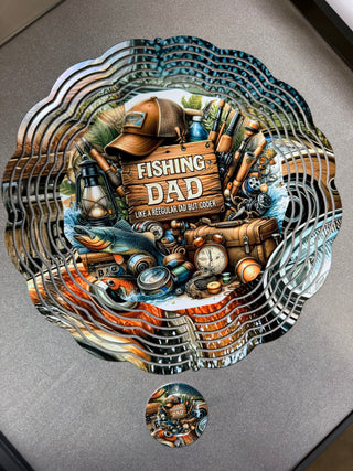 Fishing Dad Wind Spinner, Fisherman Gift for Dad, Fishing Lover Garden Decor, Father’s Day Wind Spinner, Outdoor Fishing Art, 10 Inch Double Spinner