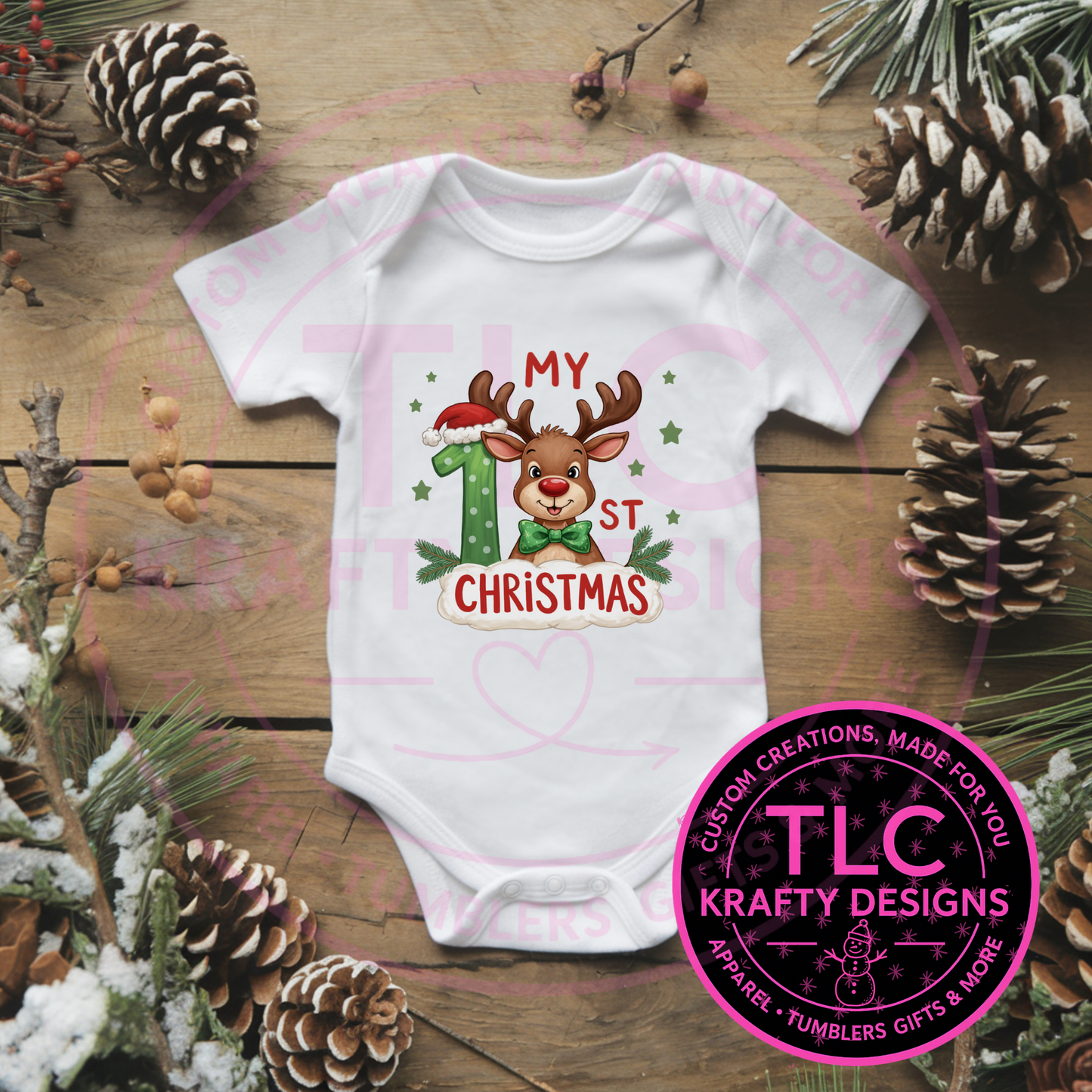 Green Bow Tie Reindeer Onesie - Cute My First Christmas Onesie CK