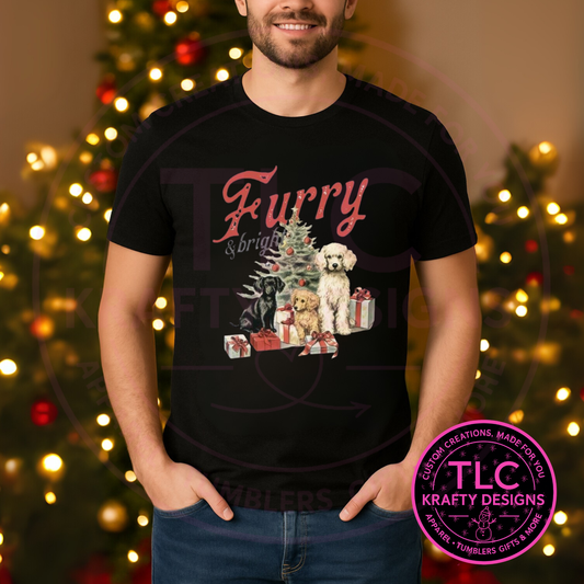 Furry and Bright Christmas T-Shirt – Festive Holiday Dog Lover Long or Short Sleeve Tee CK