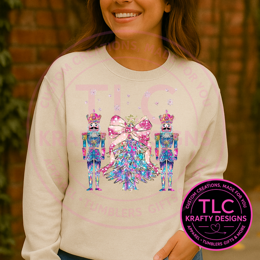 Blue and Pink Nutcracker Sweatshirt - Festive Christmas Crew Neck or Hoodie