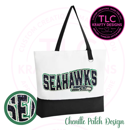 Seattle Football Sequin Patch Canvas Tote Bag