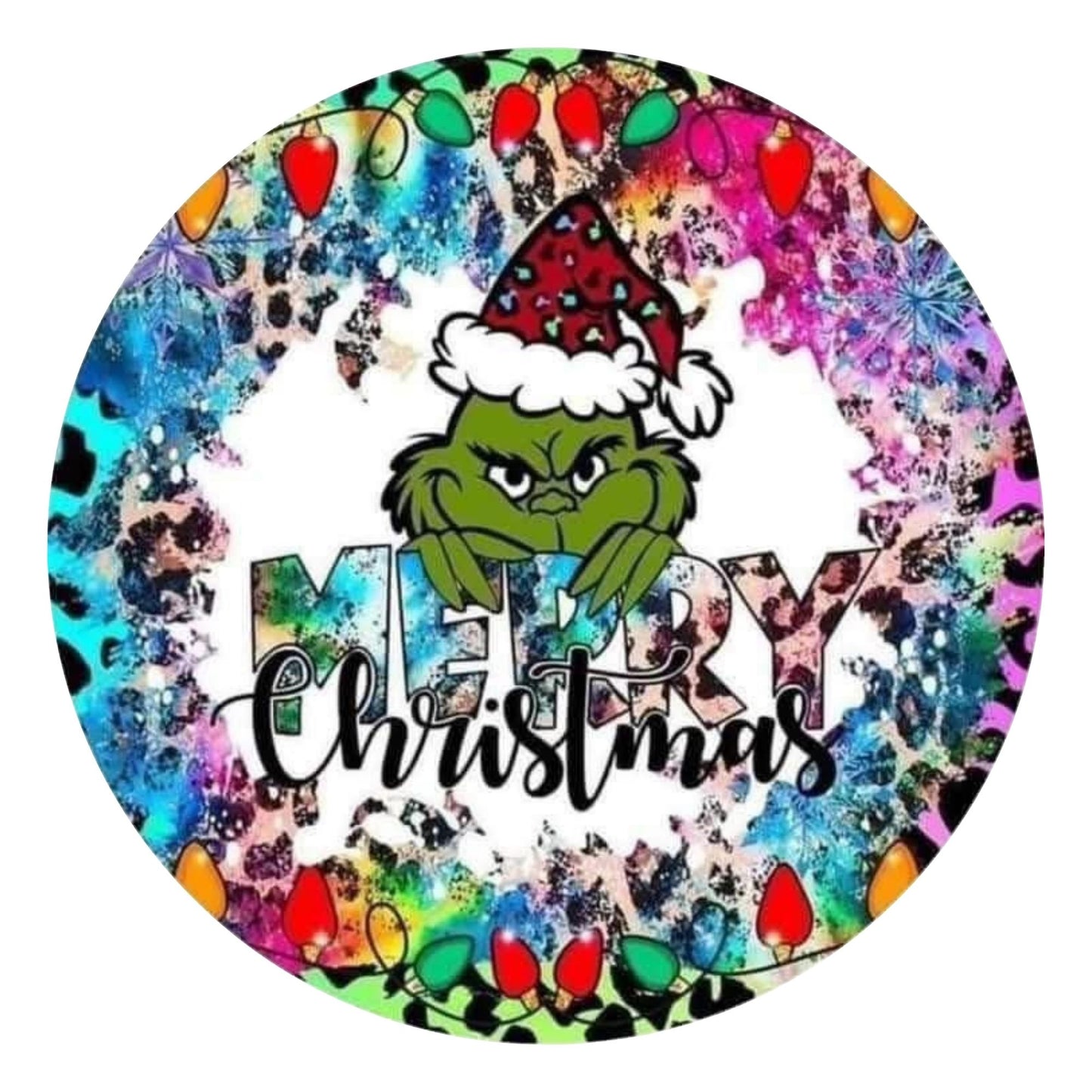 Leopard Print Grinch 10” Wind Spinner – Festive Christmas Sublimated Metal Yard Décor CK