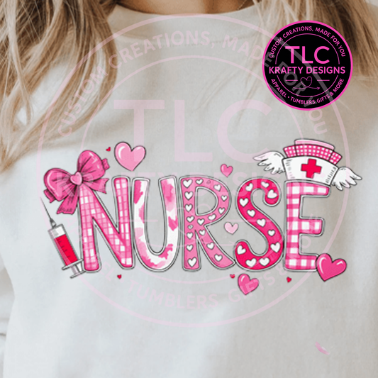 Nurse Valentine Sweatshirt – Pink Patchwork Nurse Love Design