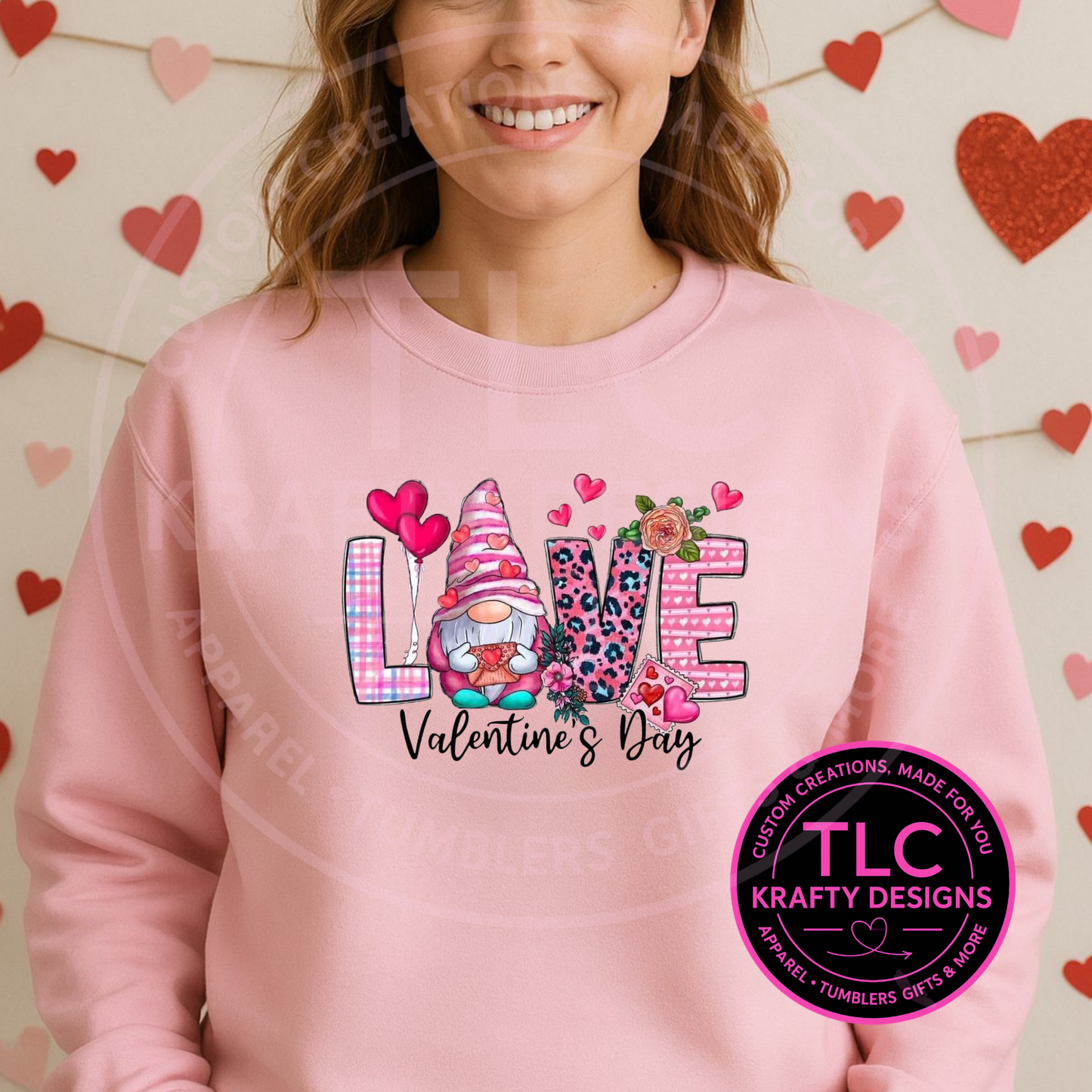Love Valentine’s Day Gnome Shirt or Sweatshirt – Cute Pink Gnome Valentine Apparel
