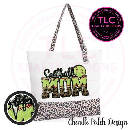 Softball Mom Chenille Patch Canvas Tote Bag