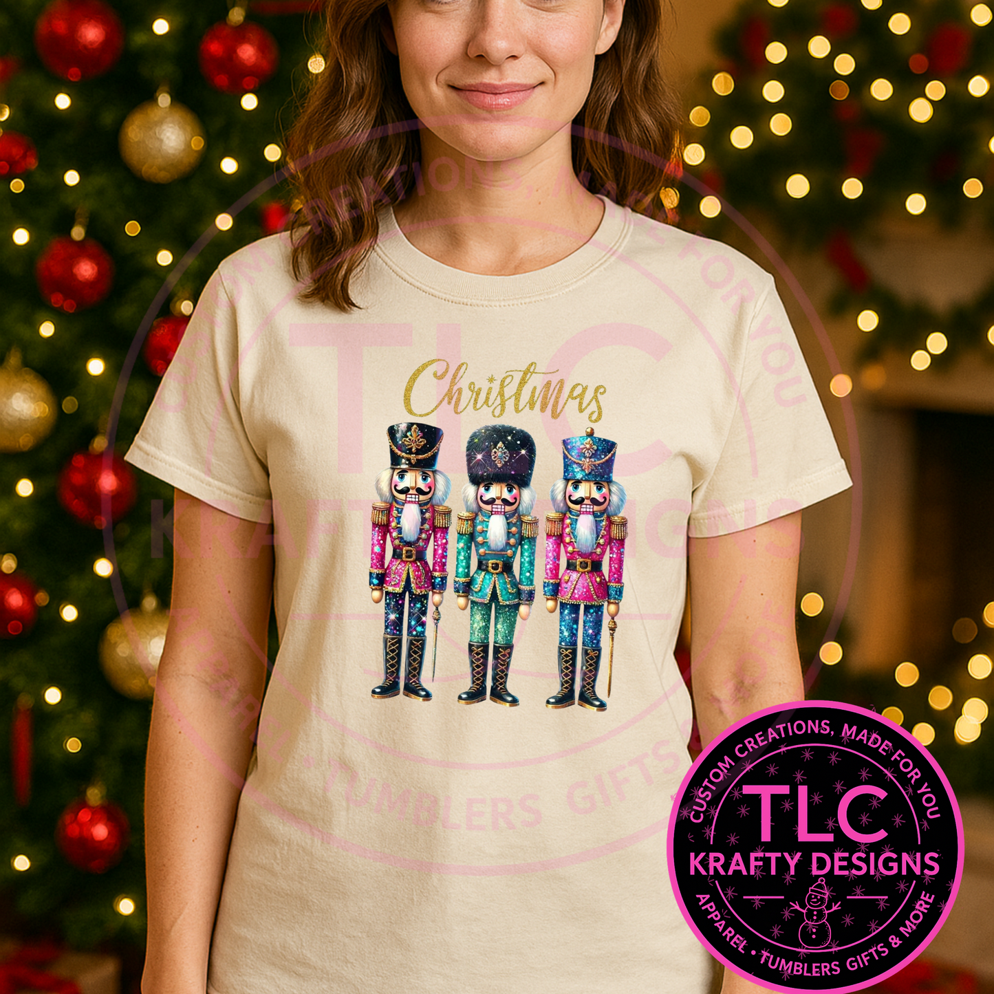🎄Pink and Green "Glitter" Nutcracker T-Shirt - Festive Long or Short Sleeve Tee - CK