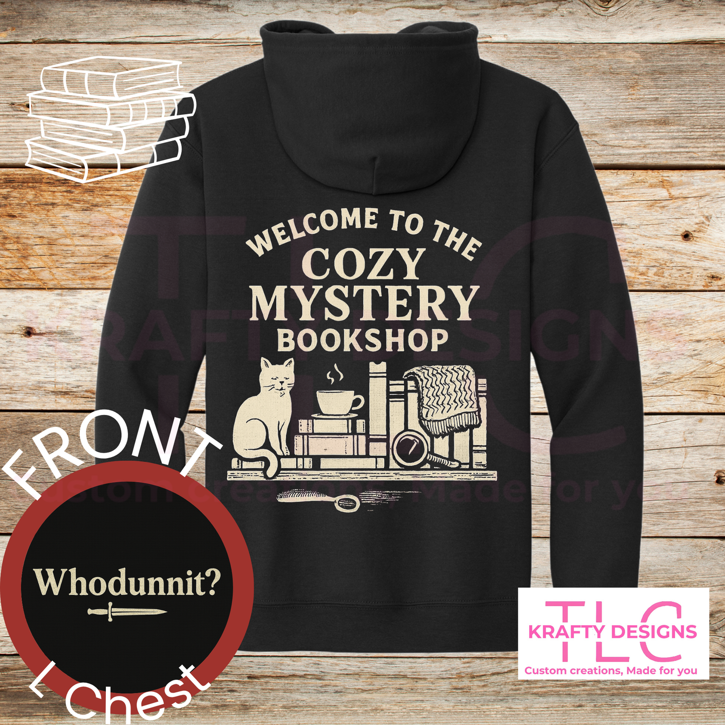 Cozy Mystery Bookshop Front and Back Graphic Apparel - Book Lovers Design