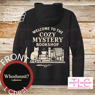 Cozy Mystery Bookshop Front and Back Graphic Apparel - Book Lovers Design
