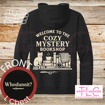 Cozy Mystery Bookshop Front and Back Graphic Apparel - Book Lovers Design