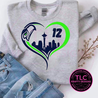 Seattle Football Heart Skyline 12 Graphic – Seattle Sports T-Shirt or Sweatshirt