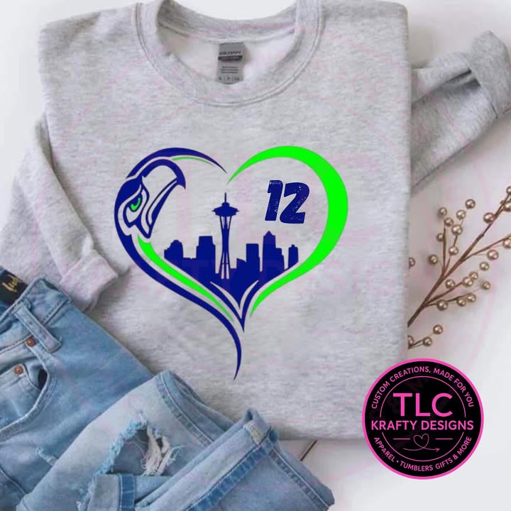 Seattle Football Heart Skyline 12 Graphic Old School Blue – Seattle Sports T-Shirt or Sweatshirt