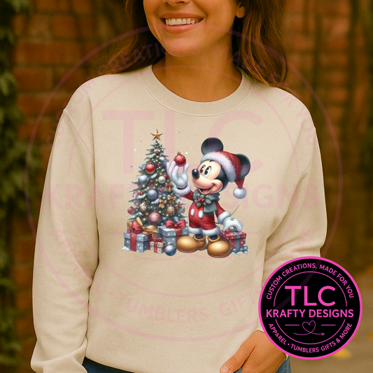 Mickey Decorating Christmas Tree Sweatshirt - Festive Christmas Crew Neck or Hoodie CK