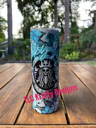 Spooky Season Floral Tumbler Blue
