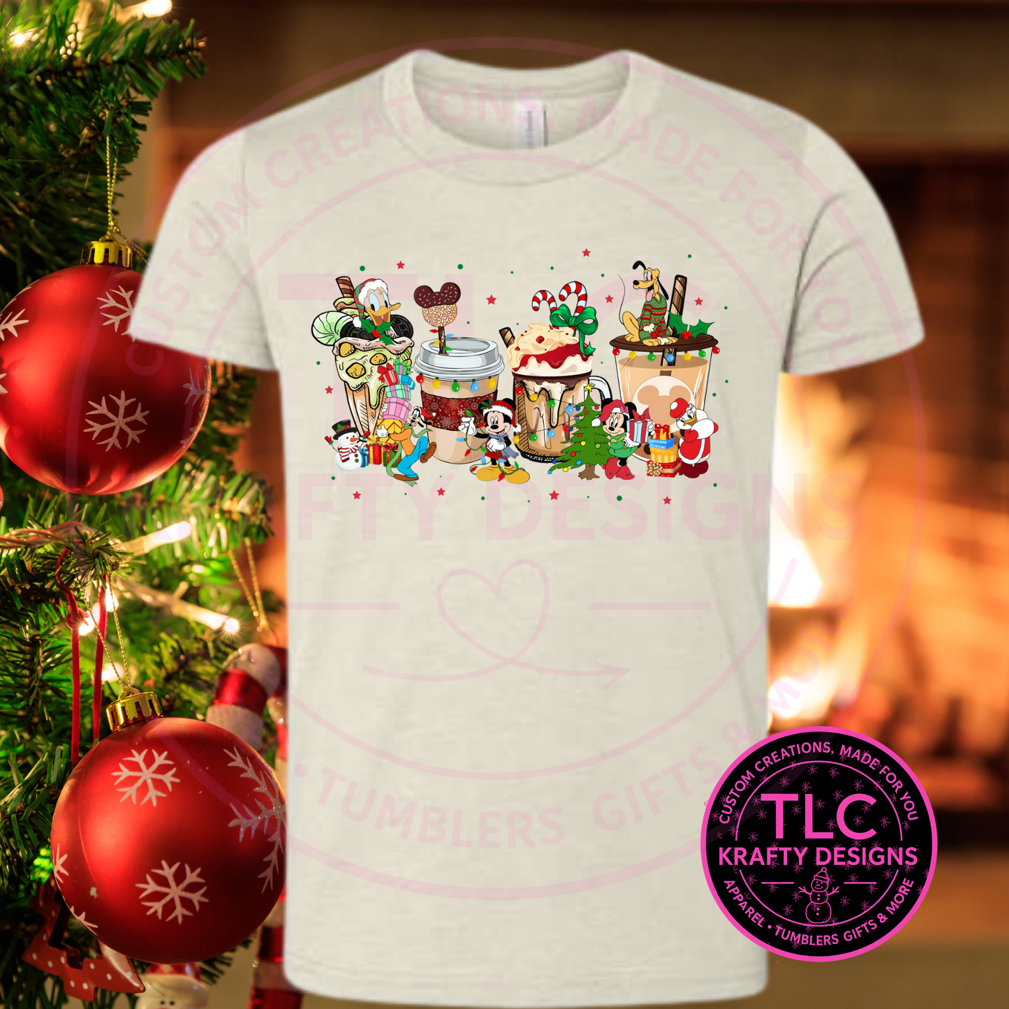 Mickey and Friends Christmas Coffee T-Shirt - Festive Christmas Long or Short Sleeve Tee CK