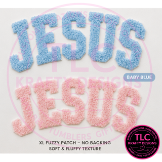 JESUS pink Fuzzy Patch – Soft Chenille Heat Press or Iron-On Patch | Faith Patch | Christian Appliqué for Sweatshirts Jackets
