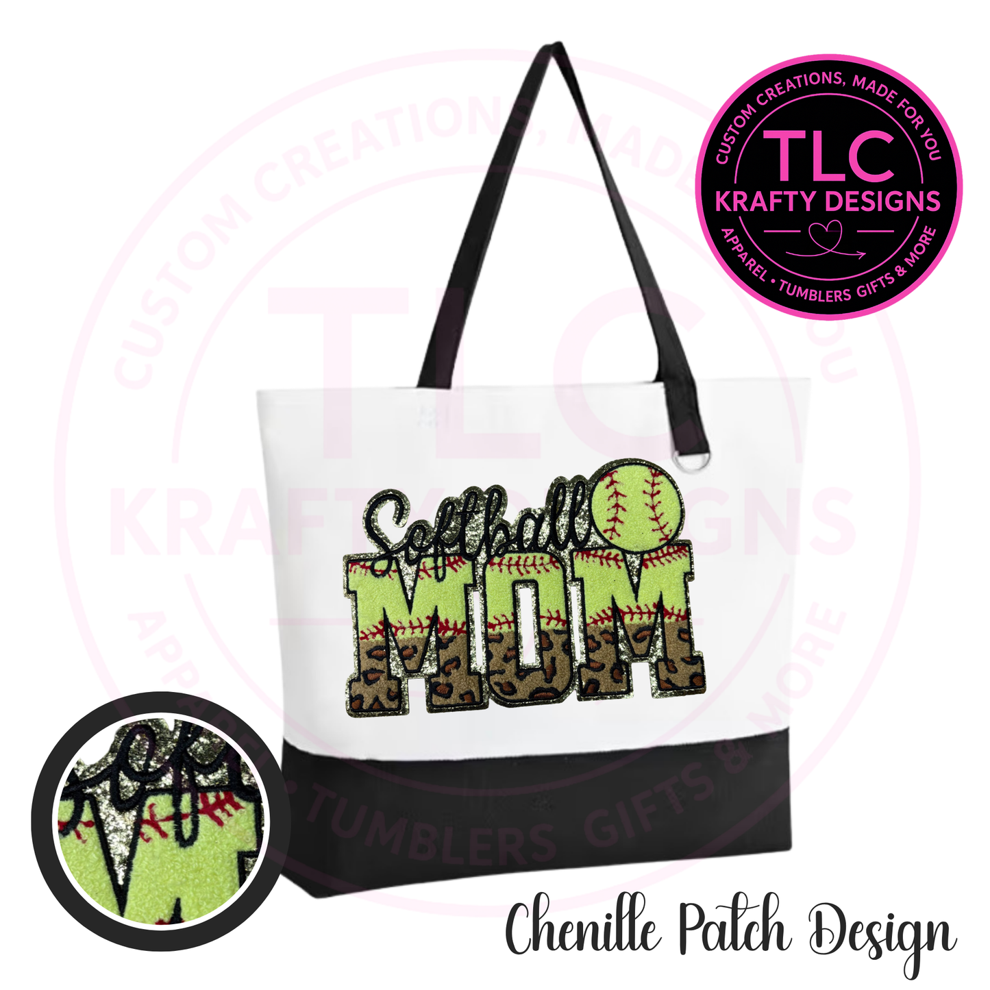 Softball Mom Chenille Patch Canvas Tote Bag