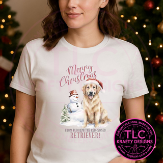 Merry Christmas Retriever T-Shirt – Festive Holiday Dog Lover Long or Short Sleeve Tee CK