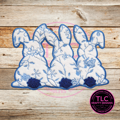 Blue Floral Bunny Trio Chenille Patch Shirt or Sweatshirt – Floral Easter Bunny Apparel, Cozy Spring Statement Top