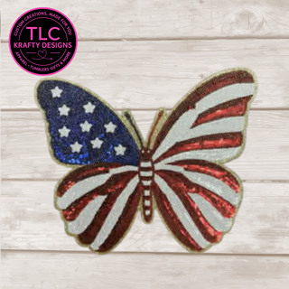 XL American Flag Butterfly Sequin Patch – Iron-On or Sew-On Patriotic Patch