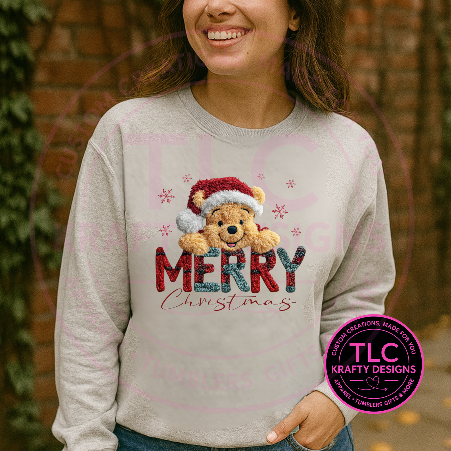 Yarn Look Winnie T-Shirt - Whimsical Christmas Long or Short Sleeve Tee CK