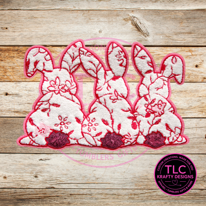 Pink Floral Bunny Trio Chenille Patch Shirt or Sweatshirt – Floral Easter Bunny Apparel, Cozy Spring Statement Top