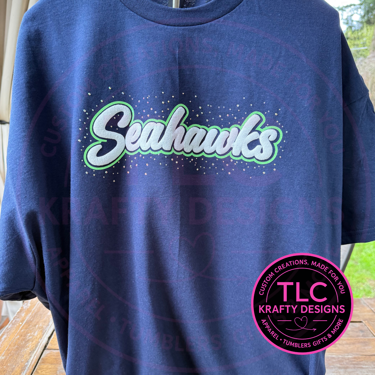 Seattle Football Puffy•Rhinestone•Glitter Transfer T-Shirt - Ready To Ship