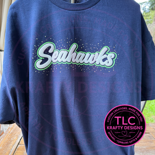 XL Seattle Football Puffy•Rhinestone•Glitter Heat Press Transfer
