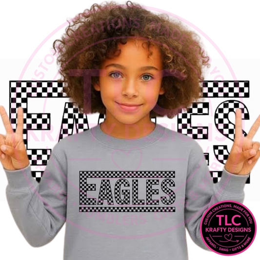 Checkered Text Eagles Design Apparel - Eagles Spirit Wear