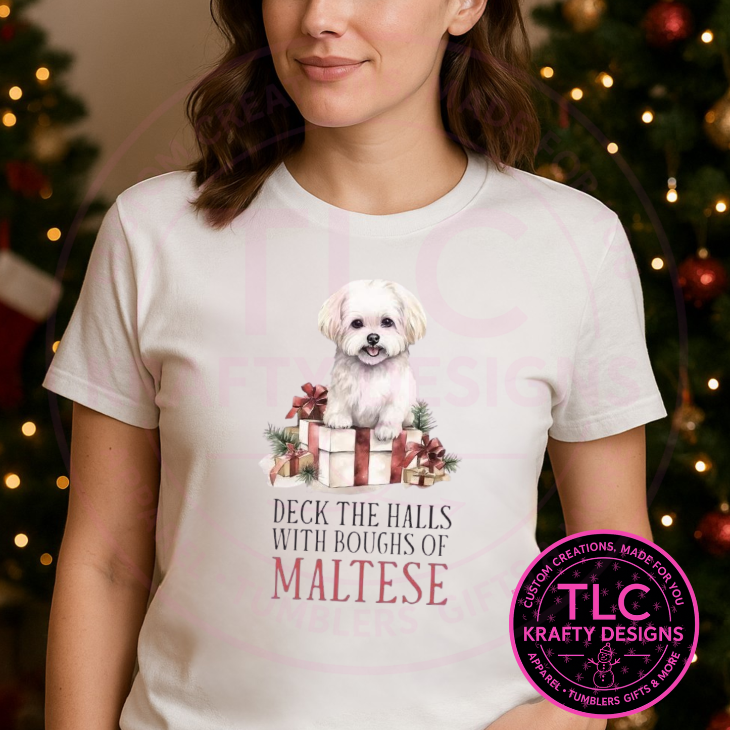 Deck the Halls Maltese T-Shirt – Festive Holiday Dog Lover Long or Short Sleeve Tee CK
