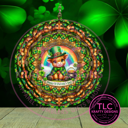 Highland Cow Leprechaun St. Patrick's Day Wind Spinner – Vibrant Outdoor Garden Décor
