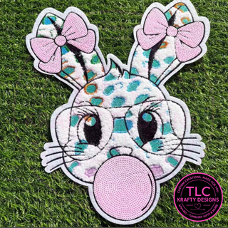 Bubble Gum Bunny Chenille Patch | Easter Bunny Patch | Spring Iron-On Patch | Statement Jacket Tote Patch