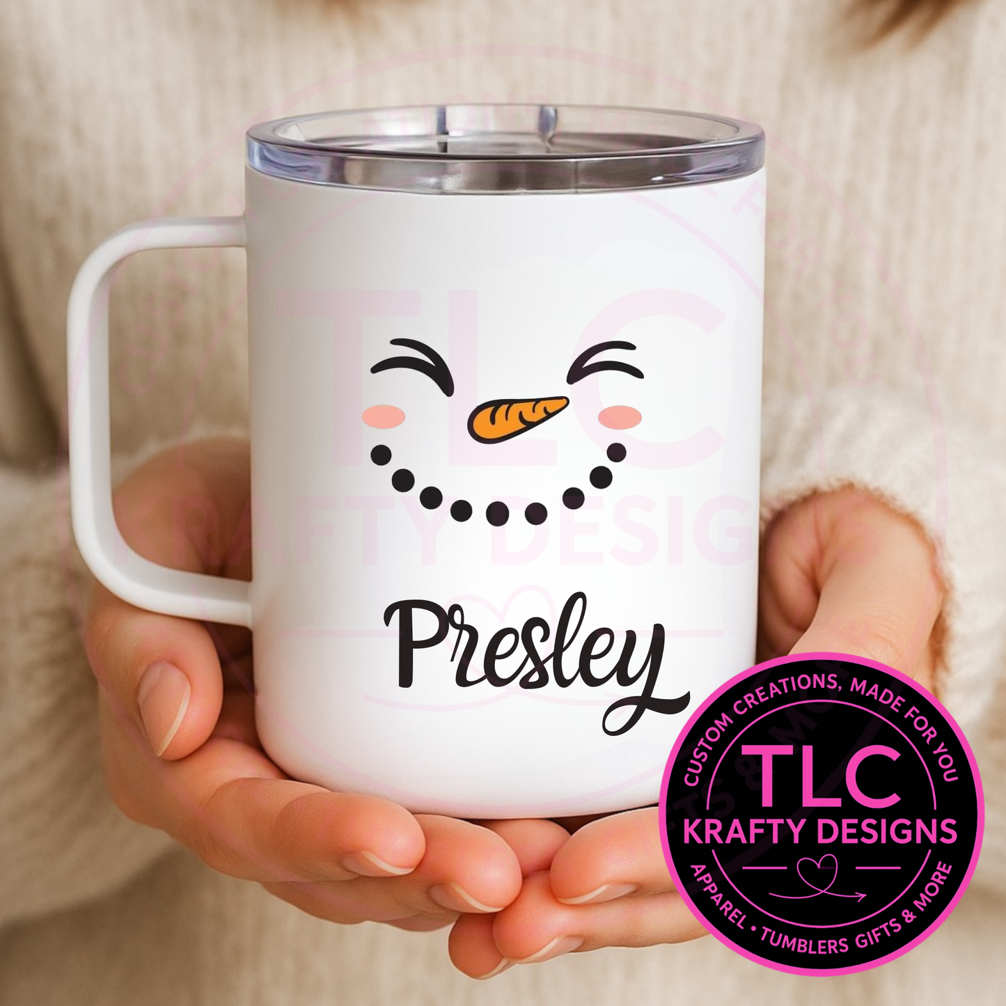 Personalized Snowman Face Mug - 12oz Travel Mug With Lid CK