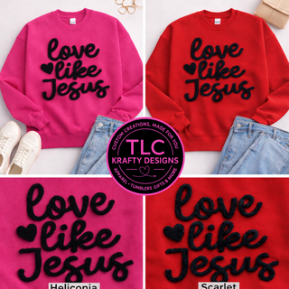 Love Like Jesus Fuzzy Black Chenille Patch Sweatshirt | Christian Valentine Crewneck | Faith Based Apparel |