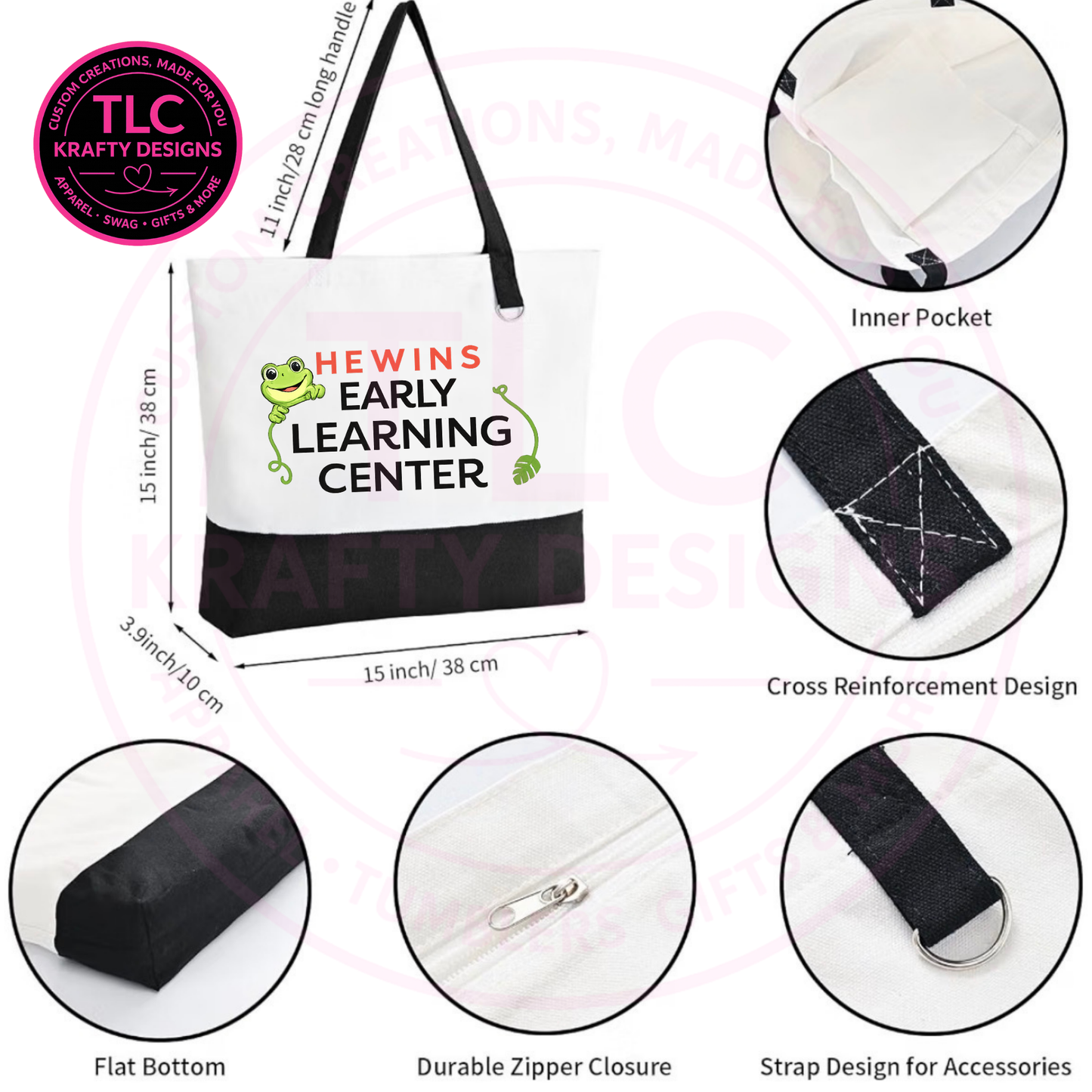 Hewins Early Learning Center Zippered Canvas Tote Bag – School Spirit Bag