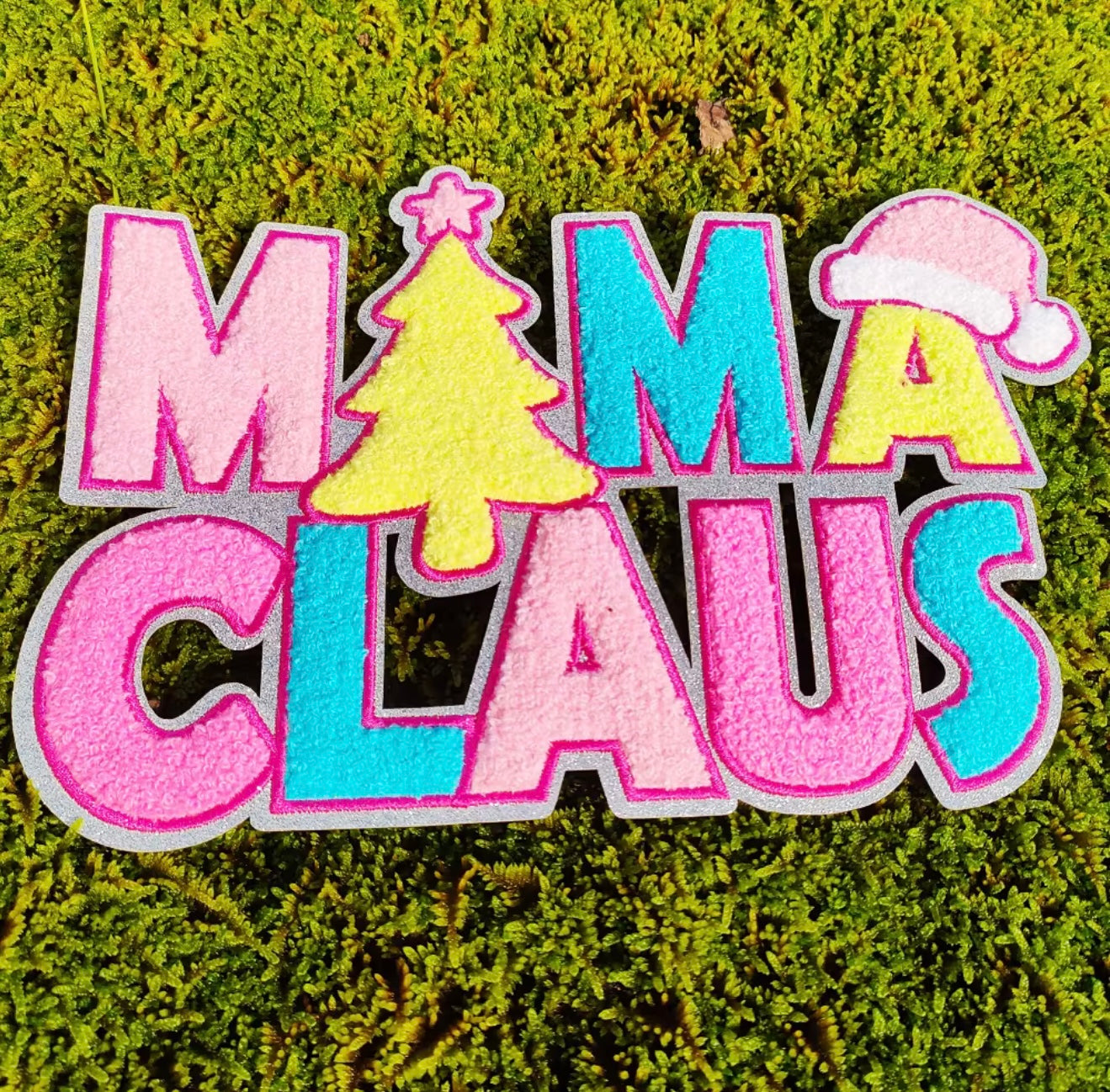 Mama Claus XL Chenille Patch – Christmas Holiday Sweatshirt Jacket DIY Applique