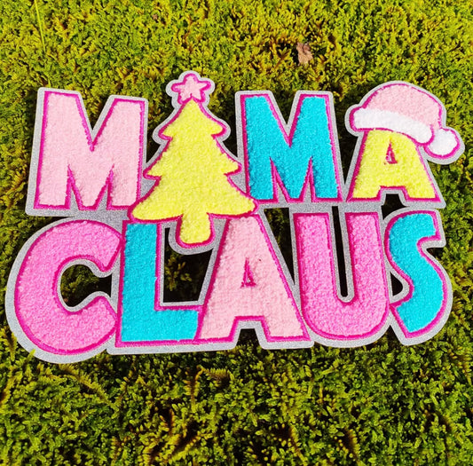 Mama Claus XL Chenille Patch – Christmas Holiday Sweatshirt Jacket DIY Applique