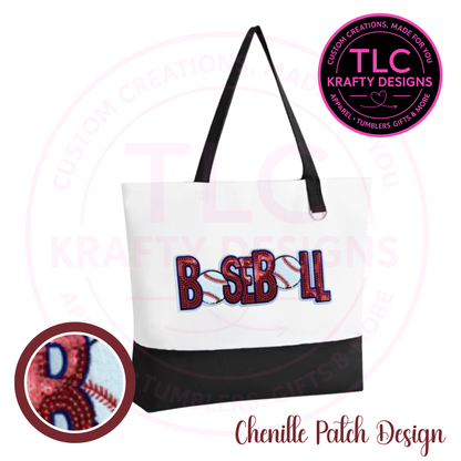 Baseball Chenille and Sequin Patch Canvas Tote Bag