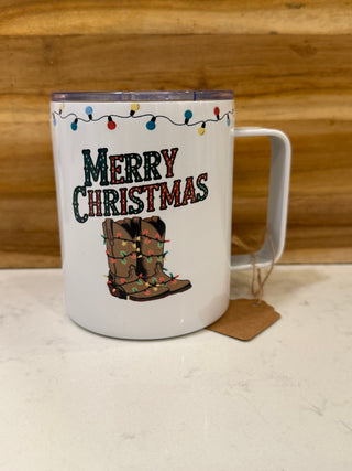 Merry Christmas Cowboy Boots 12oz travel mug