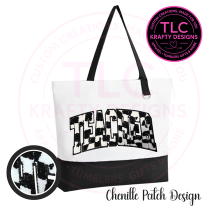 Cow Print Teacher Chenille Patch Canvas Tote Bag