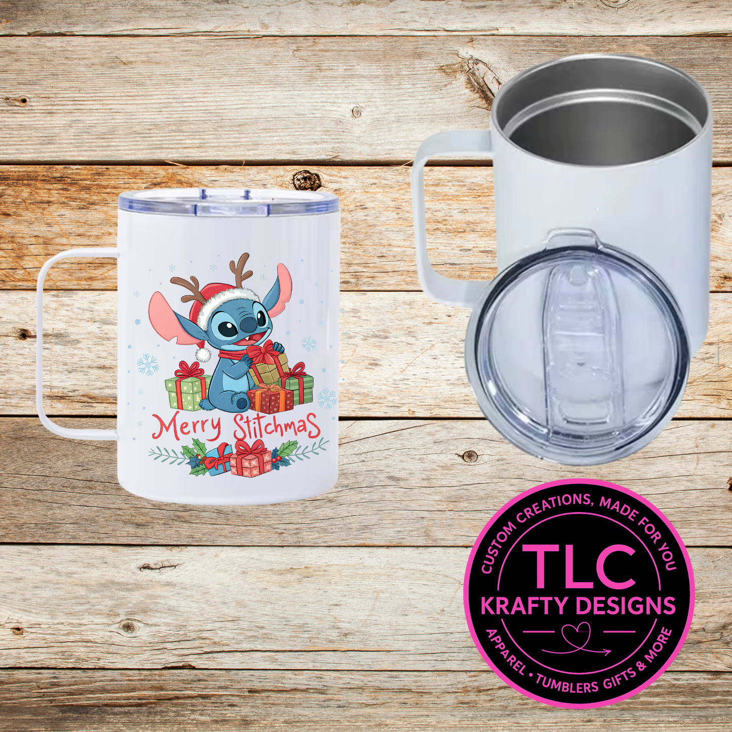 Merry Stitchmas Mug - 12oz Travel Mug With Lid CK