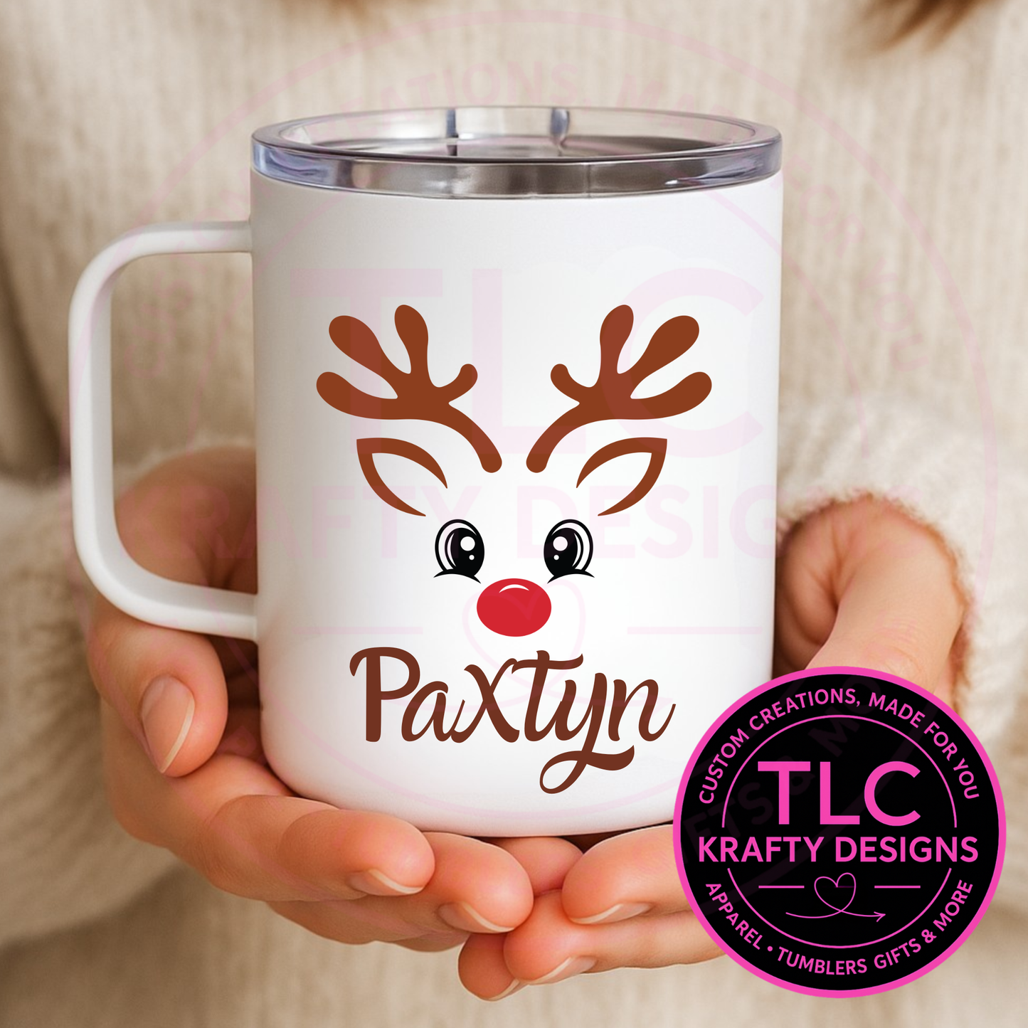 Personalized Reindeer Mug - 12oz Travel Mug With Lid CK