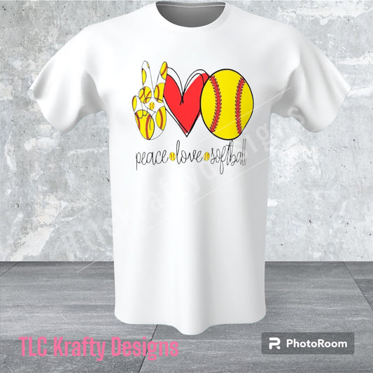 Logo 'Peace, Love, Softball ' Sublimation shirt!