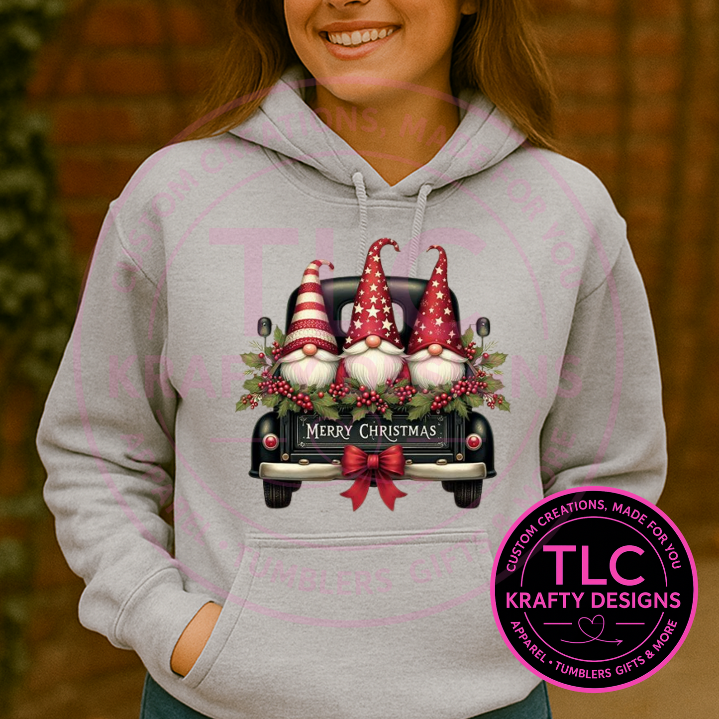 Christmas Gnomes in Truck Sweatshirt – Cute Holiday Gnome Design | Festive Winter Crew Neck or Hoodie