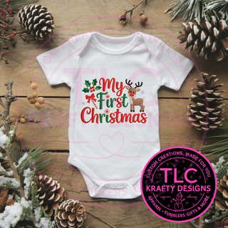 Embroidery-Look Reindeer Christmas Onesie - Cute My First Christmas Onesie CK